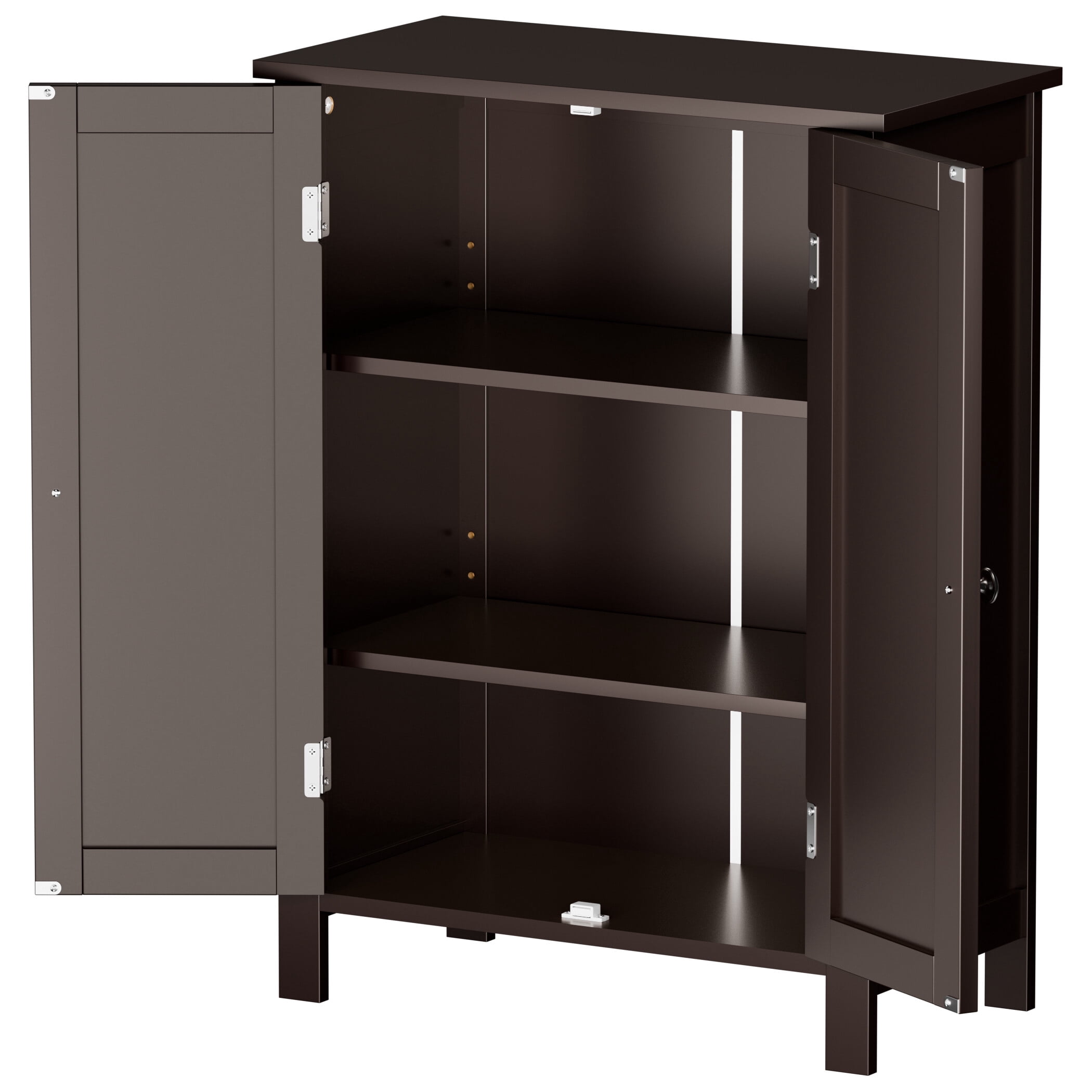SuperDeal Bathroom Cabinet Floor Storage Organizer Cabinet Freestanding Cupboard Adjustable Shelves, Brown
