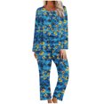 thumbnail image 2 of Puntoco Conjunto de pijama cómodo para mujer, conjunto de pijama con top y pantalones de manga larga con cuello redondo y estampado informal a la moda para mujer, 2 of 5