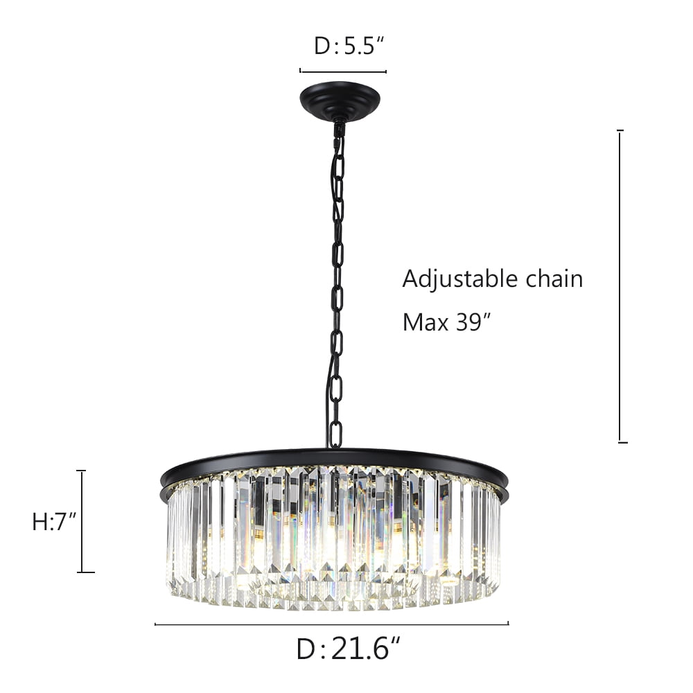 Black Modern Crystal Chandelier Lighting Ceiling Light Fixture 2-Tier K9 Crystal Hanging Pendant Light for Dining Room Bedroom Hallway