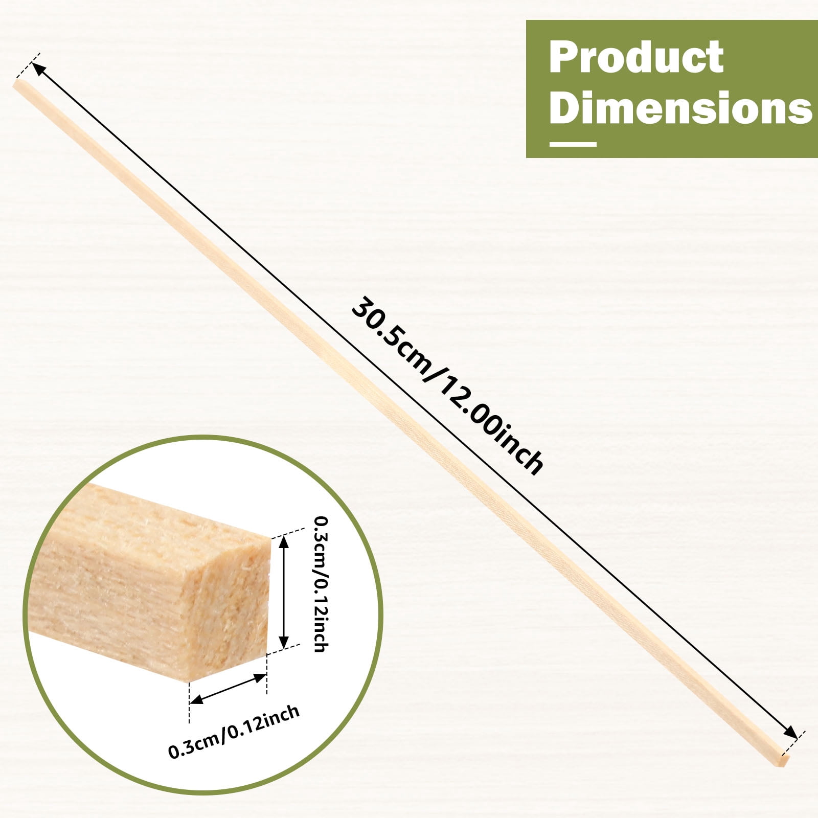 100Pcs Balsa Wood Sticks 0.12inch Square Wood Dowel Rods Unfinished Craft Sticks for Craft DIY Supplies Arts and DIYers