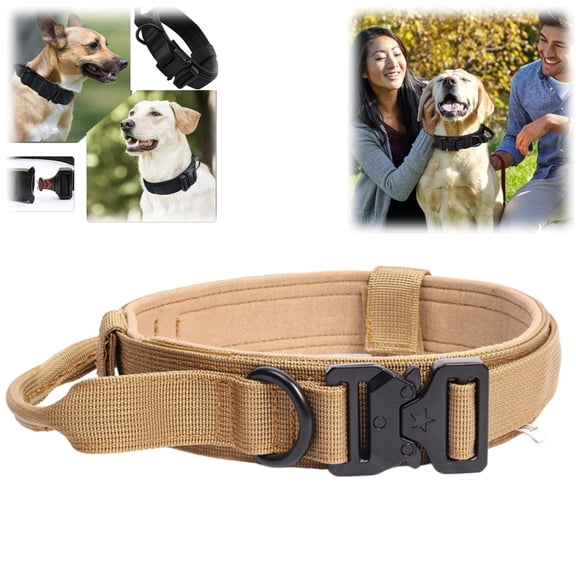 Tactical Dog Collar and Leash Set Outdoor Training Dog Collar with Handle and Metal Buckle for Medium and Large Dogs