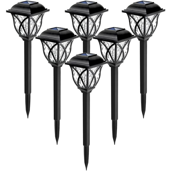 6 Pcs Warm White Solar Pathway Lights& Outside Solar Powered Garden Landscape Light for Yard Decorations Outdoor