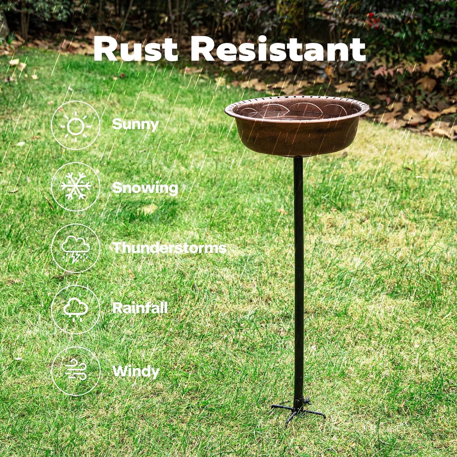 SPECSTAR Bird Bath, Polyresin Birdbath Bowl with Metal Stake, 29 inch Height Outdoor Freestanding Birdfeeder, 1.4 Gallons, 5-Pronged Base, Bronze