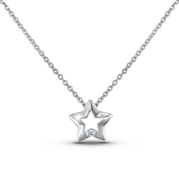 925 Sterling Silver 0.03 Ct Canadian Diamond Star Pendant & Chain
