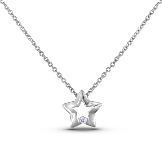 925 Sterling Silver 0.03 Ct Canadian Diamond Star Pendant & Chain