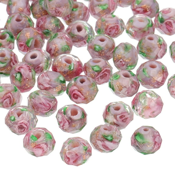 Uxcell 8mm Flower Glass Beads, 70Pcs Handmade Gold Sand Floral Round Beads Faceted Spacer Loose Bead Rondelle for Jewelry Making Necklace Bracelet DIY Crafts, Purple