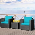 thumbnail image 1 of Gymax 3PCS Rattan Patio Conversation Furniture Set Outdoor w/ Turquoise Cushions, 1 of 10