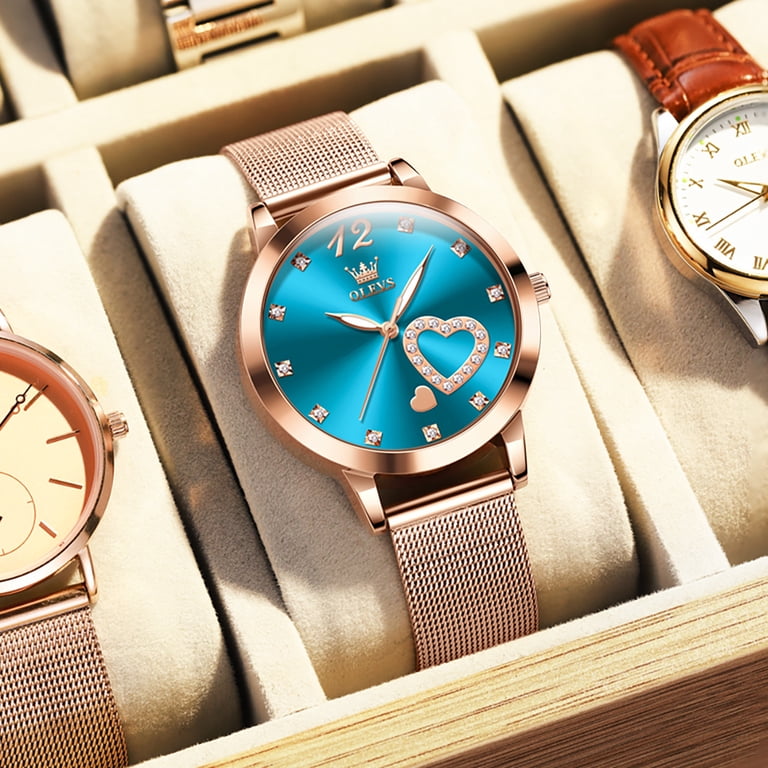 OLEVS Ladies Watches Rose Gold Mesh Strap Fashion Dress  display picture 3