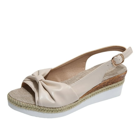 

LWVITH Clearance! Summer Sandals for Women Summer Buckle Espadrille Platform Wedge Heel Sandals Fashion Versatile Braided Linen Breathable Shoes
