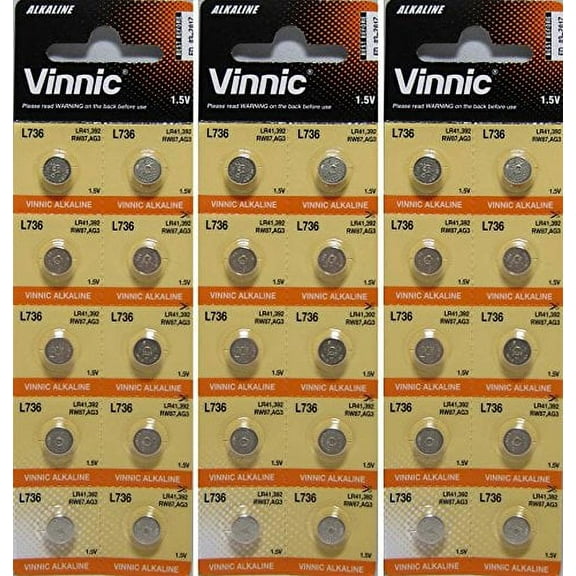 Vinnic Ag3 L736 192 Alkaline Battery (30 Pack) Used In Watches, Calculators, Toys, Lasers, Clocks