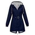 thumbnail image 5 of Busydd Womens Rain Jacket Casual Solid Color Long Sleeve Rain Coat Trendy Adjustable Waist Full Zip Button Waterproof Windbreaker Jacket with Pockets XL, 5 of 8