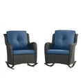thumbnail image 2 of PARKWELL Outdoor Wicker Rocking Chair - Rattan Patio Rocker Chairs with Cushions and Steel Frame - Set of 2 - Blue, 2 of 10