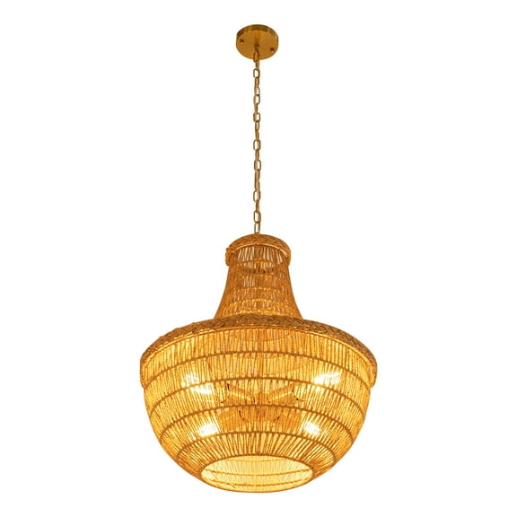 Miumaeov Retro Farmhouse Ceiling Light Hand-woven Rattan Lampshade Pendant Hanging Lamp Chandelier