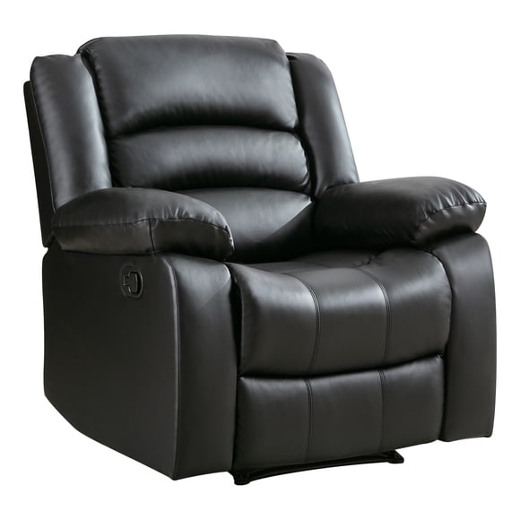 Bonzy Home Manual Recliner Chair, Breathable Faux Leather Reclining Chairs with Overstuffed Arm and Back, Living Room Single Sofa Recliners, Black