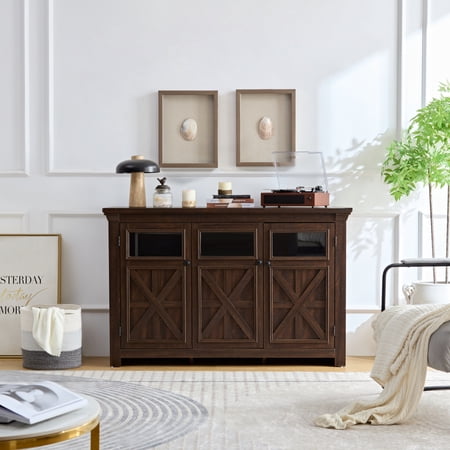 3 Doors Cabinet Large Buffet Sideboard Cabinet for Entryway, Living Room, Wine Bar Storage Cabinet for Dining Room, Espresso