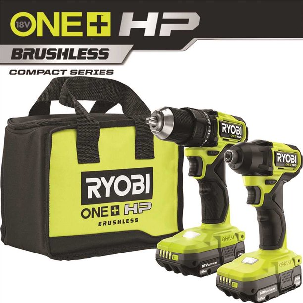 Kit de taladro percutor Ryobi ONE+ HP 18V sin escobillas compacto