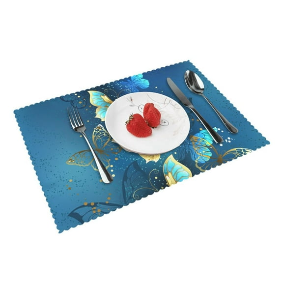 Golden Butterfly Placemats Set Of 4, Oil-Proof Washable And Reusable Dining Table Place Mats Kitchen Decor Home Decoration 12 X 18 Inch