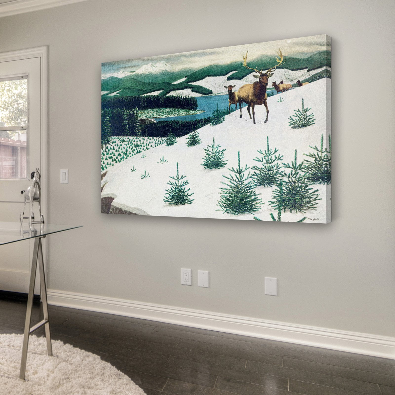 "Elk in Snow" Painting Print on Wrapped Canvas