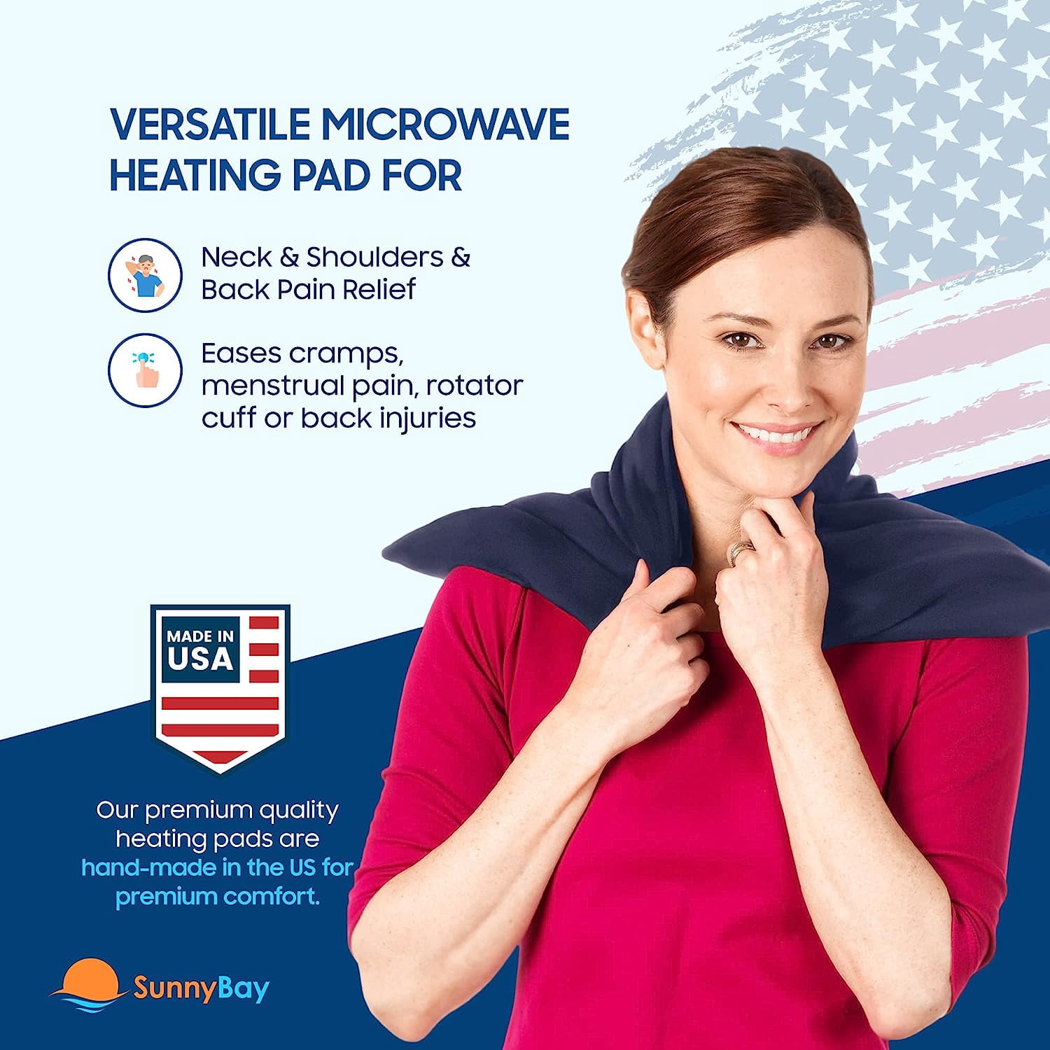 SunnyBay Extra Large Microwave Heating Pad 10x24 Inches - Moist Heating Pad for Pain Relief - Wheat Filling and Washable Fleece Cover, Blue