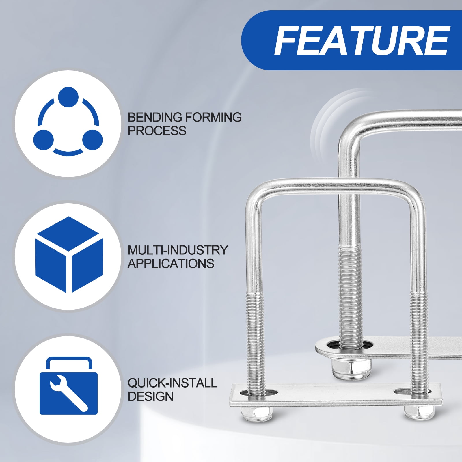 U Bolts 2Set (M10x40x100mm), Square U Bolt Kits 304 Stainless Steel with Nylon Lock Nut Washers Plates - for Construction, Pipe, Trailer, Automotive, Leaf Spring Fastener