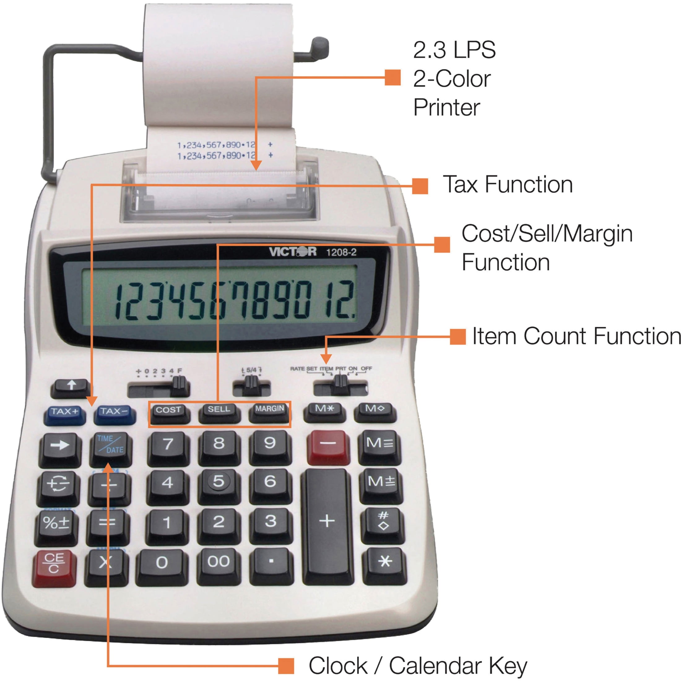 Victor 1208-2 Two-Color Compact Printing Calculator, 12-Digit LCD, Black/Red
