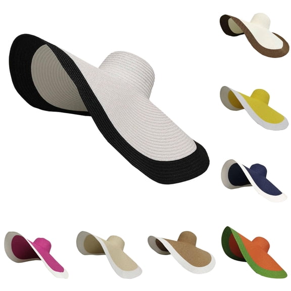 XIAOCHA Womens Visor‑Style Sun Hat Solid Straw Hat Beach Lady Wide‑Brim Fishman Hat,White