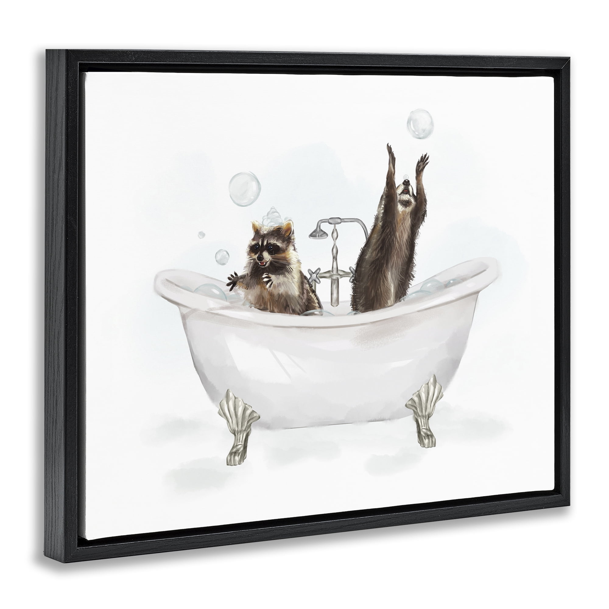 Stupell Industries Raccoons Catching Bubbles Typography Painting Black Floater Framed Canvas Art Print Wall Art, 31 x 25
