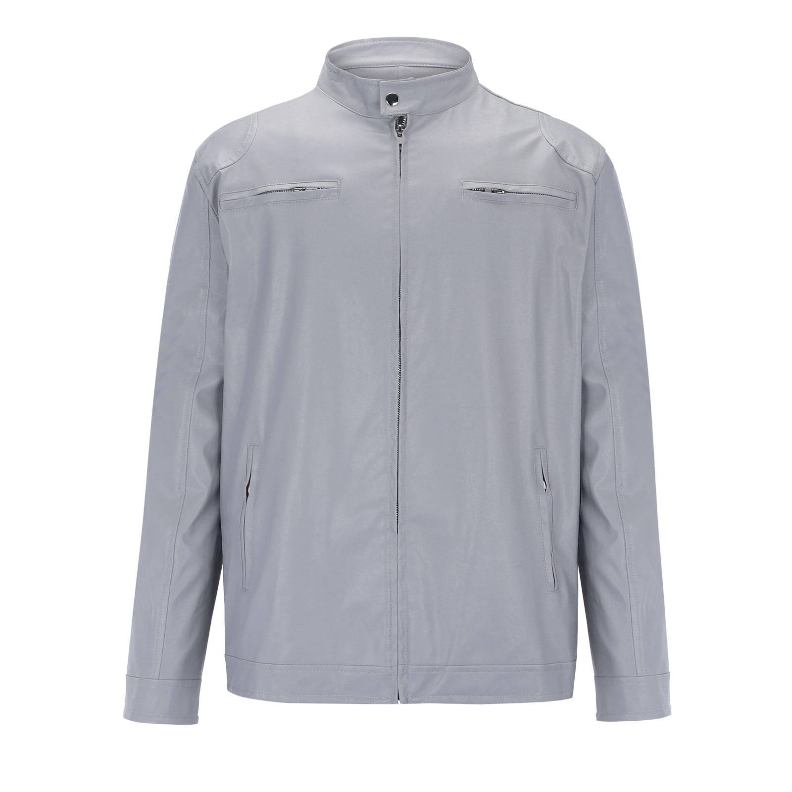 Mens Retro Faux Leather Jacket Varsity Baseball Bomber Jacket Zip Up Fall Winter Tops Grey XXXL