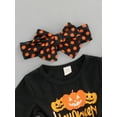 thumbnail image 5 of Qiylii 3 Pieces Baby Halloween Outfits Set, Pumpkin Letter Dots Print O-Neck Long Sleeve Dress+ Solid color Waistcoat+ Headband, 0-3 Years, 5 of 9