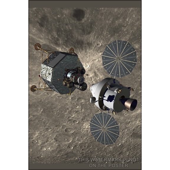 24"x36" Gallery Poster, Orion crew exploration vehicle and Altair lander in Lunar orbit