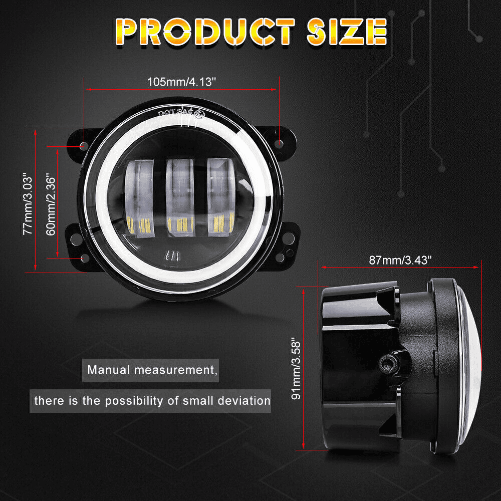 Pair 4 Inch LED Fog Lights Front Bumper Driving Lamps for Jeep Wrangler JK JL JT