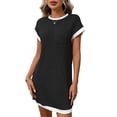 thumbnail image 3 of Women'S Casual Spring Summer Dresses Fashion Cap Sleeve Color Block Crewneck Shif Mini Dress Black & Gray M, 3 of 8