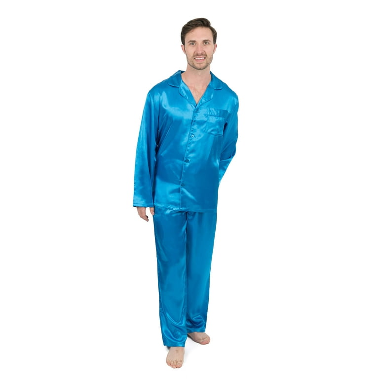 Leveret Mens Satin Pajamas Christmas 2 Piece Pajama Set Size Small XXX Large Royal Blue X Large