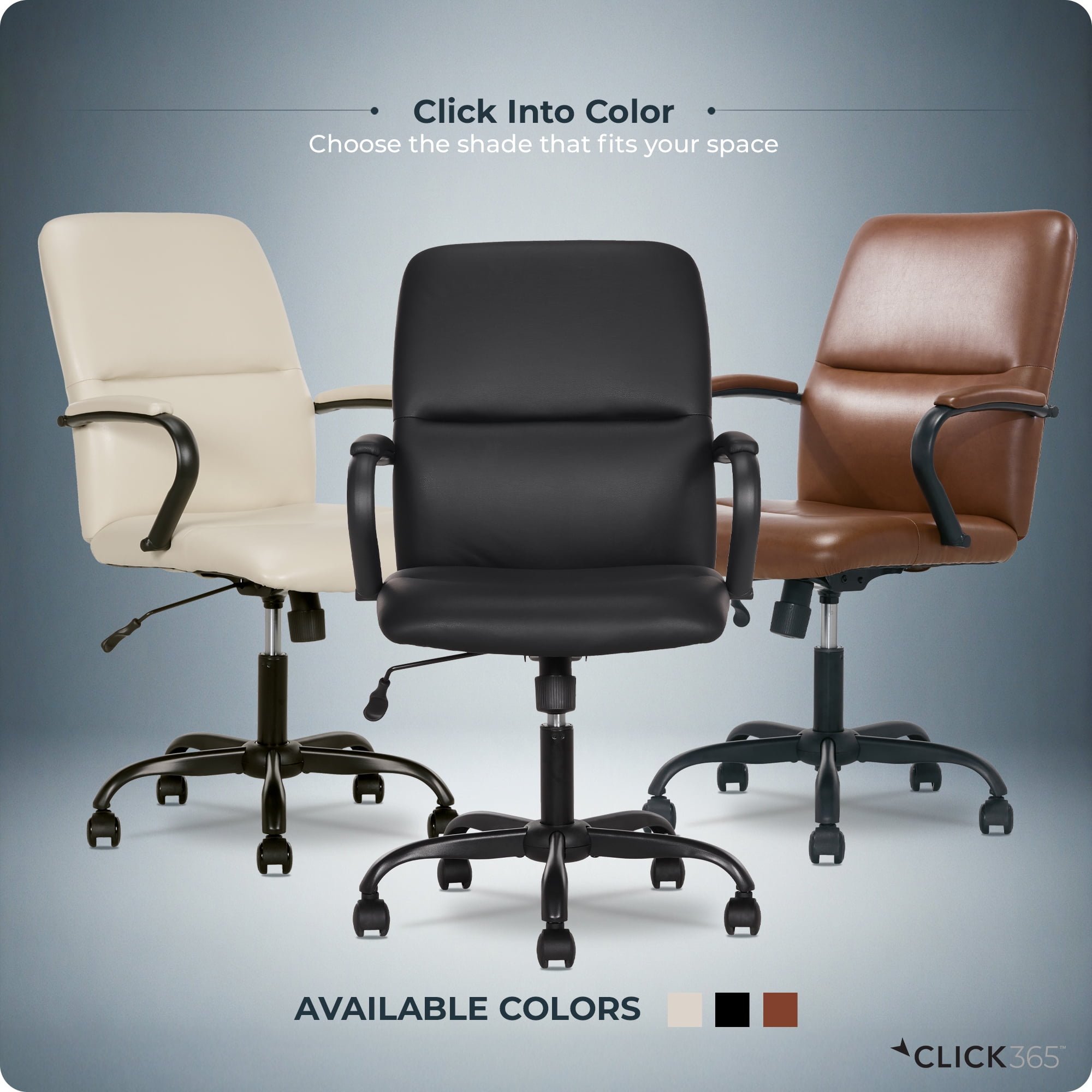 Click 365 Adult Polyurathane Mid Back Indoor Commercial Ergonomic Office Chairs Hardware Kit, Black