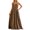 Coffee, variant on Women's Elegant Summer Strapless Dress - Solid Color Flowy A-Line Casual with High Slit (Demure High Neck Design)