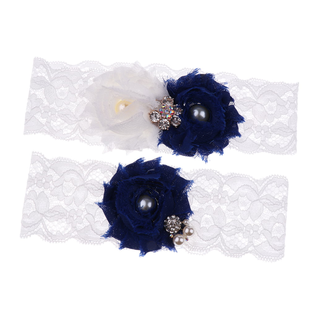 Set of 2pcs Bridal Lace Flower Pearls Crystal Leg Garter Thigh Ring 