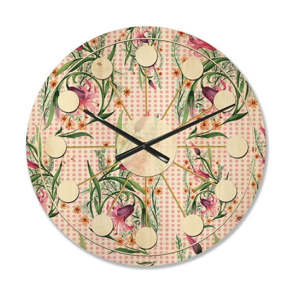 Designart 'Botanical Floral Retro X' Mid-Century Modern Wood Wall Clock