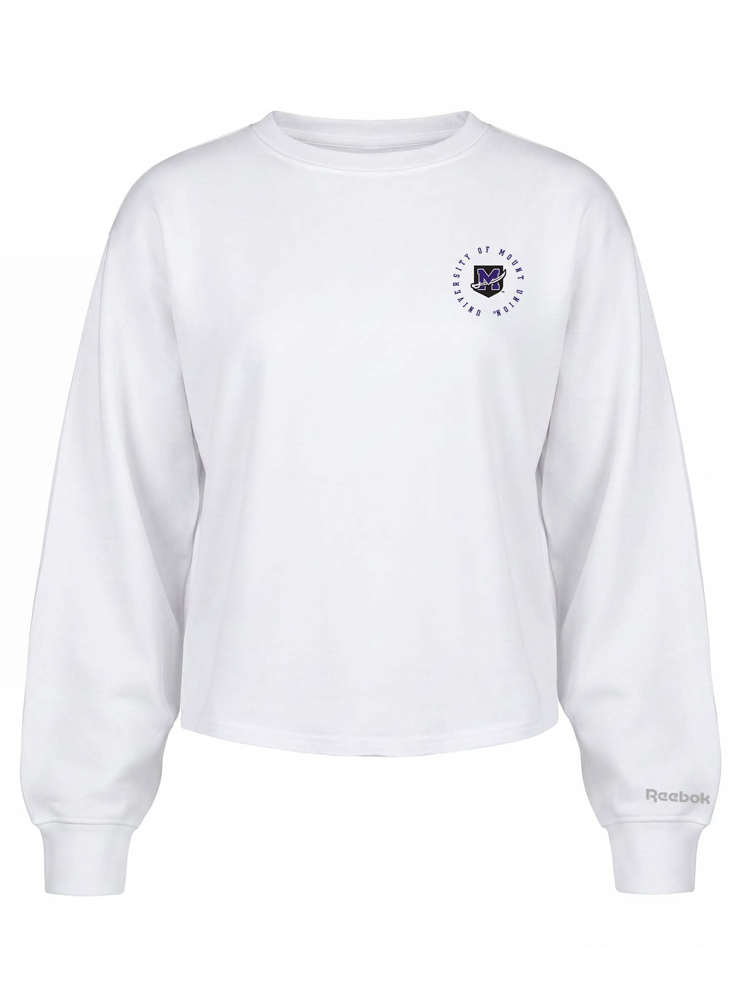 Mount Union Purple Raiders Reebok Womens White Heavyweight Cotton Long Sleeve Pullover