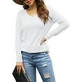 thumbnail image 4 of SHIBEVER Womens Top Fall Long Sleeve T Shirts Casual V Neck Tops Dressy Fashion Loose fit Workout Tunics Comfortable Shirt Tops Blouses White, 4 of 7