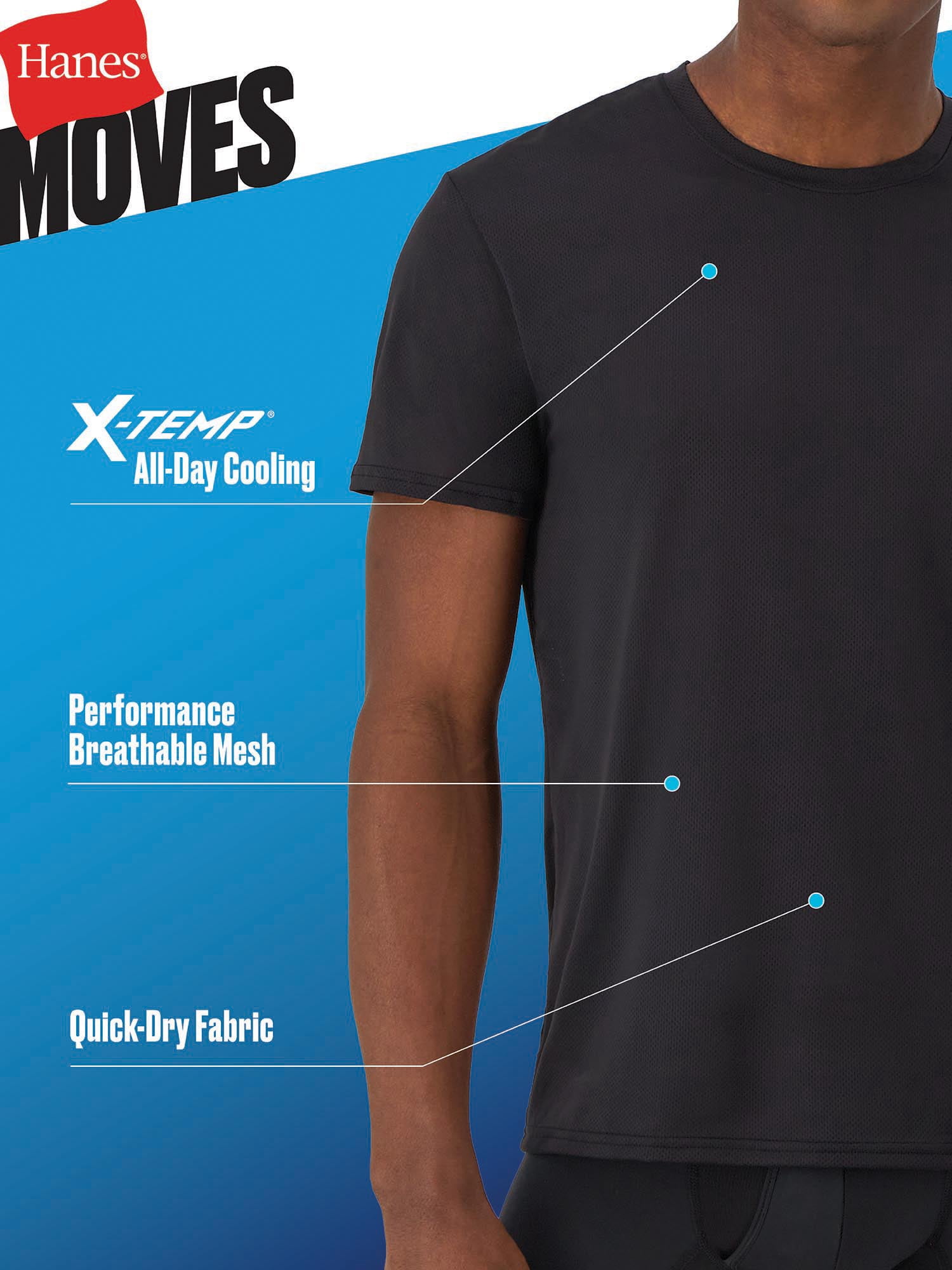 Moves Men’s X-Temp Dyed Mesh Crewneck T-Shirt, Assorted, 3-Pack