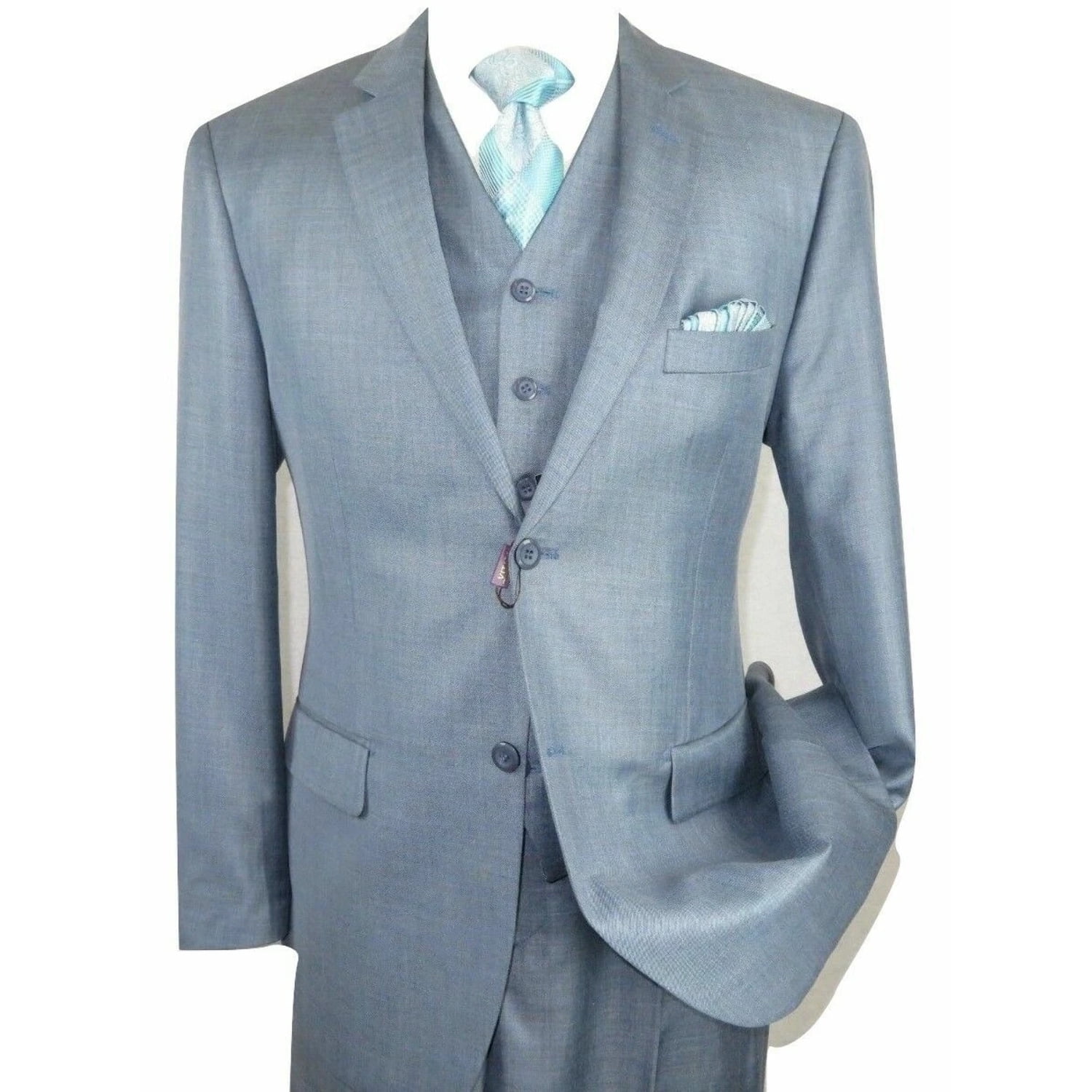 Men's Shark-skin Fashion Suit 3 button Edge Notch Lapel Jacket with Vest&Pants 