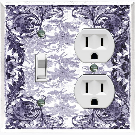 Metal Light Switch Plate Cover Elegant Black and White Grape Vine Damask Frame FRA052