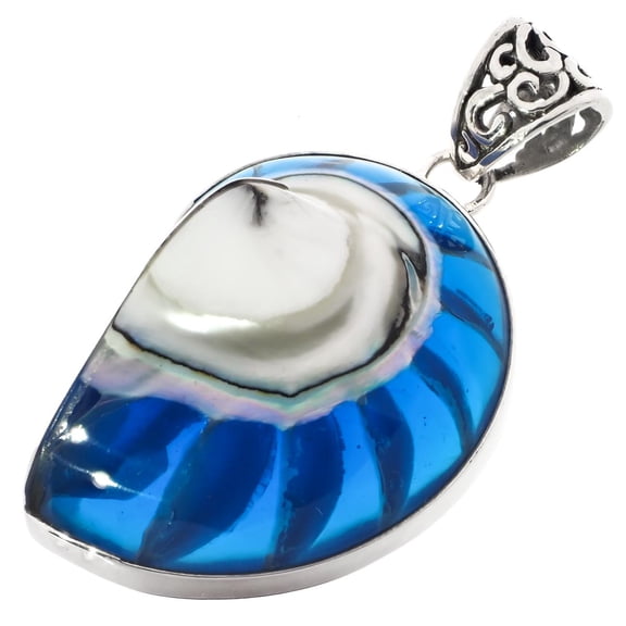 Genuine Nautilus Shell Sterling Silver 925 Sterling Silver Pendant , 1 3/4"