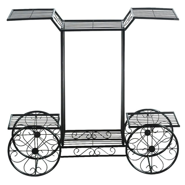 Giantex Estante de Metal Forma de Carrito para Plantas y Flores 6 Niveles para Casa Jardín Patio Interior y Exterior Negro 80,5 x 25 x 75 cm