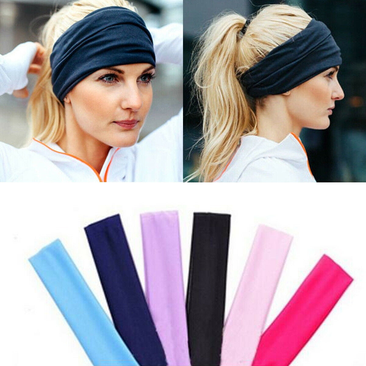 1-Pack Unisex HEADBAND Stretch Sports Yoga Gym Hair Band Wrap Sweatband Solid