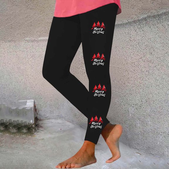 RKSTN High Waisted Leggings for Women Christmas Print Gym Pants Women Snug Fit Stretchy Comfort Sporty Workout Leggings (Black ,L)