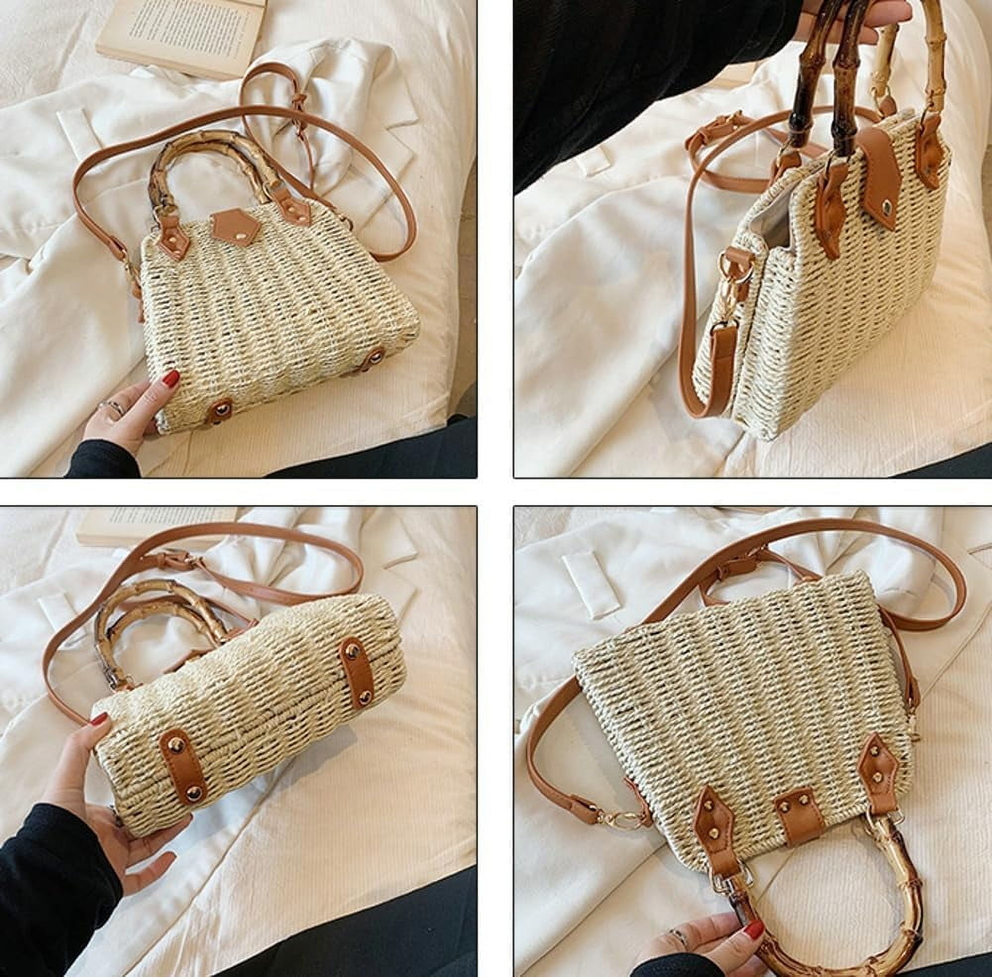 esunarty Women’s Summer Handwoven Straw Bag Top-Handle Purse & Crossbody Clutch, Khaki