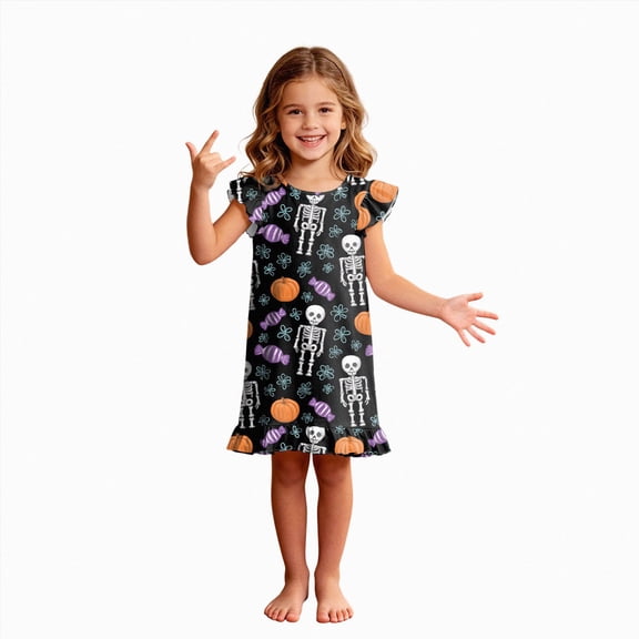 TOWED22 Girls Nightgowns Toddler Princess Soft Halloween Print Pajamas Sleep Dress for Kids