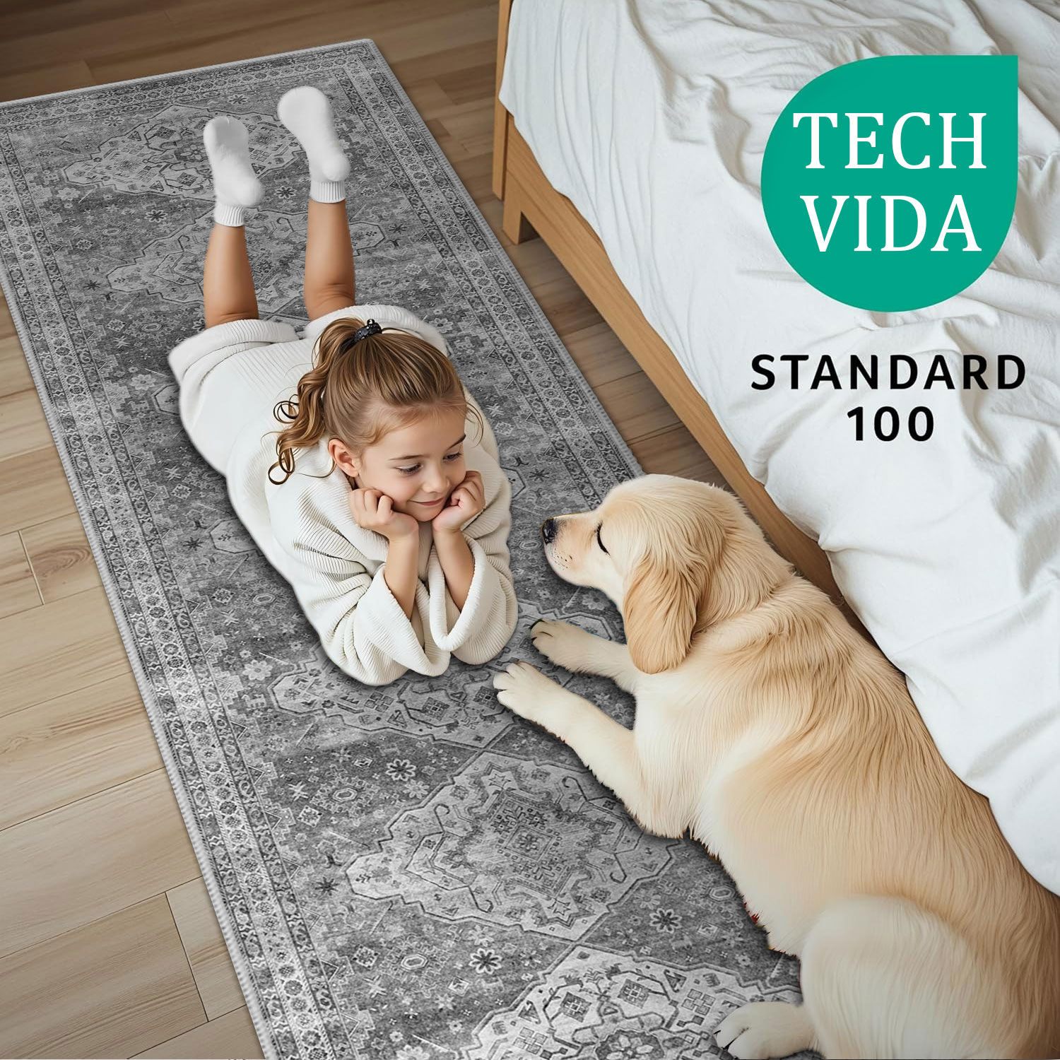TECHVIDA 2'x8' Hallway Runner Rug Boho,Non Slip Machine Washable Rugs for Hallway Kitchen,Grayish Beige