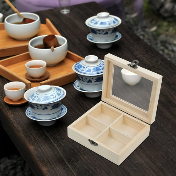 LITINKIMI 1Pcs Tea Chest in Wood and Glass for Home and Office Use